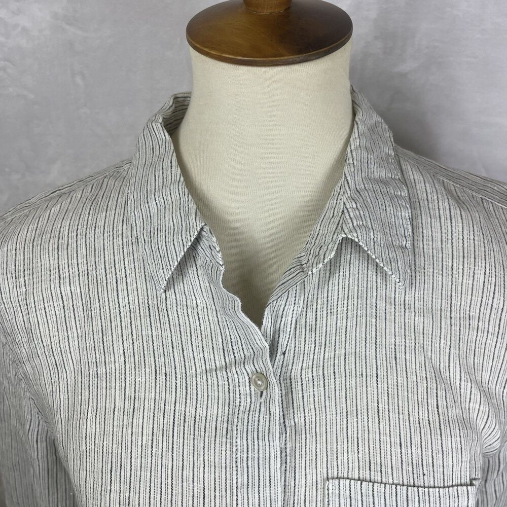 Eileen Fisher 100% Linen Button Front Blouse Striped Multicolor Size XS - Picture 2 of 9